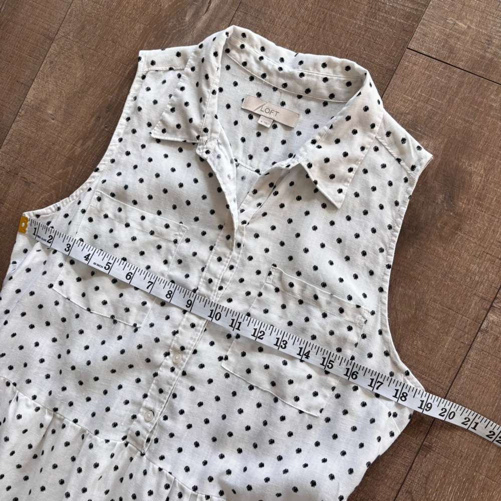Ann Taylor Loft Women's White & Black Polka Dot Linen Shirt Dress Size 6 - Picture 9 of 17